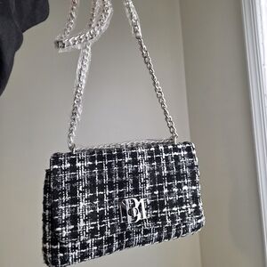 NWT Badgley Mischka Black and White Tweed Shoulder/Crossbody Bag